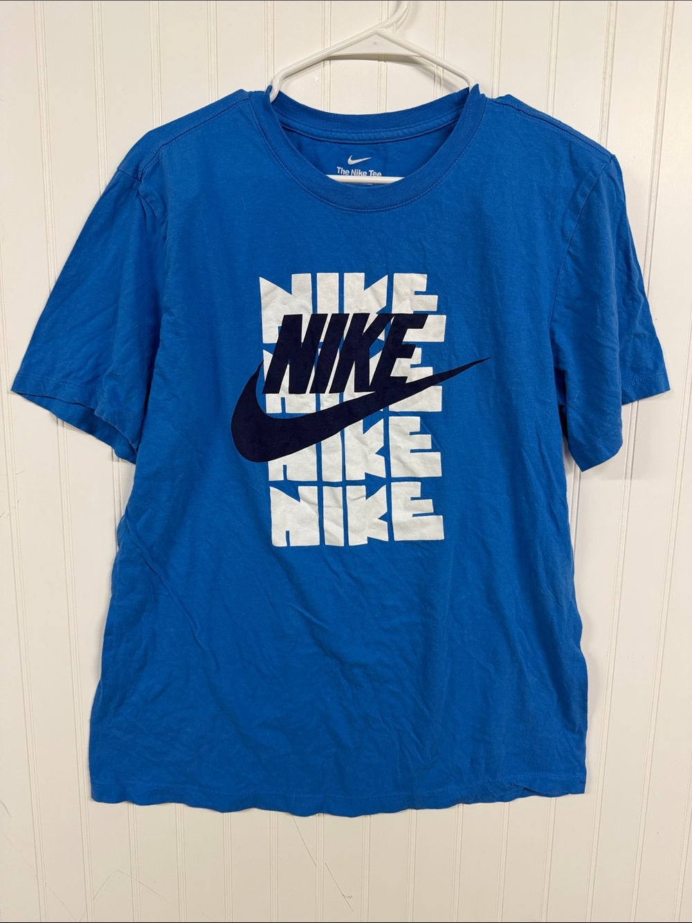 Nike Blue Short-Sleeve Logo Tee with White Graphic